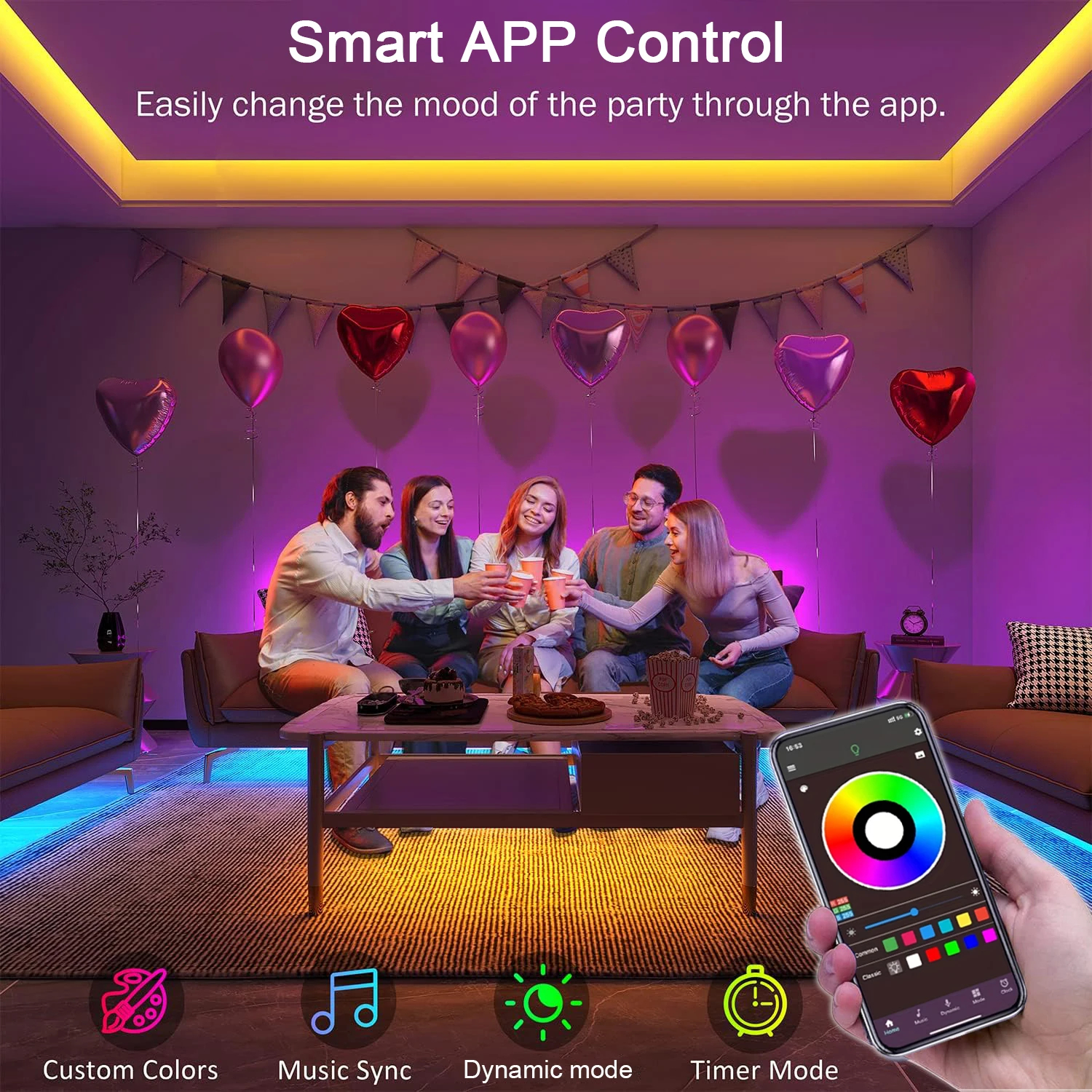 Description Picture 3 of itemLed Strip Lights Music Sync RGB Led Tape Lights with Remote Control for Room Decoration TV Backlight Flexible Ribbon