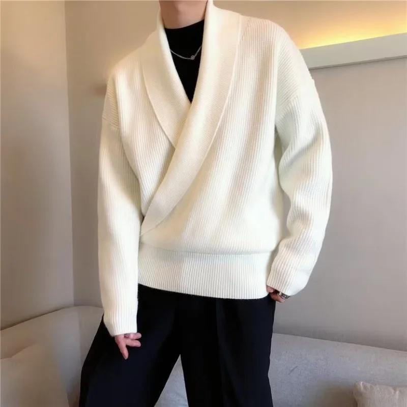 Mens Vintage Wrap V Neck Sweater Autumn Winter Knitted Pullovers Casual Loose Long Sleeve Streetwear knitted cardigan,knitted sweater coat,sweater coats