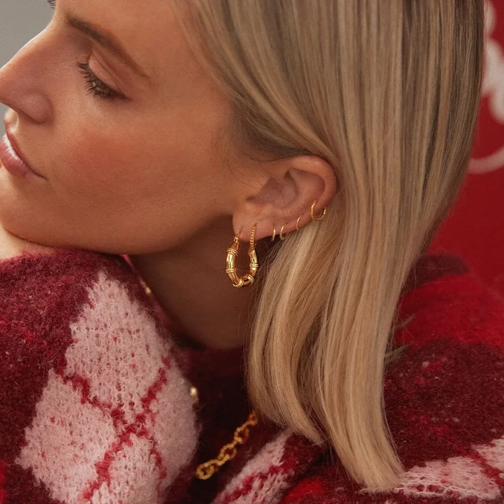 Creative 18K Gold Plated Creole Hoop Earrings PVD Waterproof Bamboo Joint Huggie Earring for Women Vintage Jewelry Dropshipping