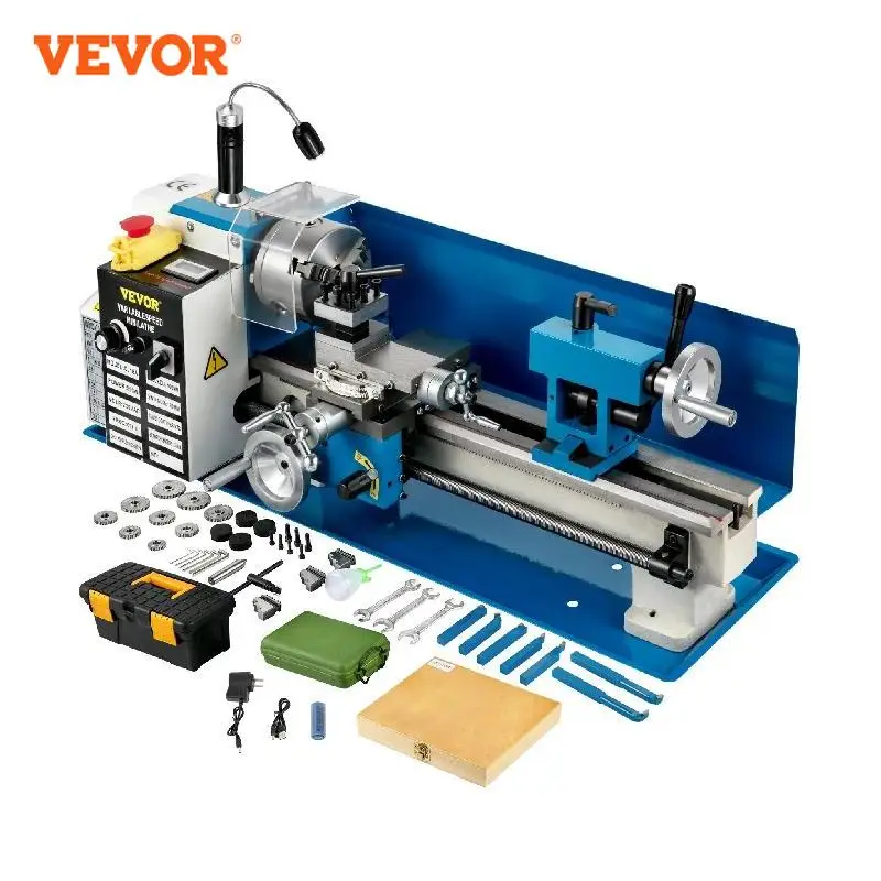 VEVOR Mini Metal Lathe Machine 7"x14" 550W 180x350mm Variable Speed with 3 Jaw Chuck for Metalworking Turning Drilling Threading