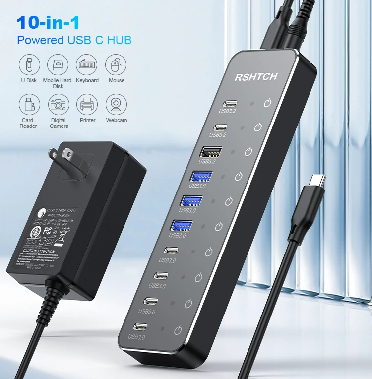 Rshtech 10-in-1 Usb C Hub 10gbps Multiport Docking Station_voghion.com