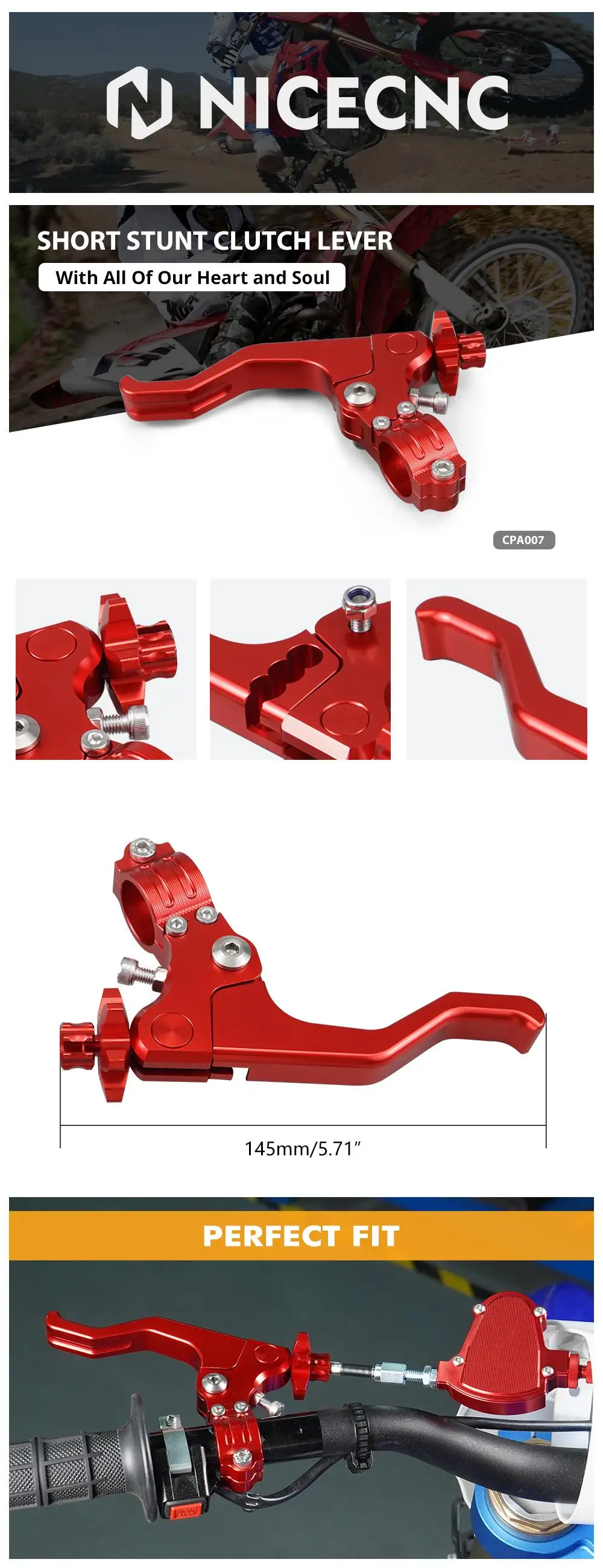 22 mm kurzer Stunt-Kupplungshebel für Honda CBR 600RR 1000RR CRF 450R 250R CR 125R 250R Yamaha Kawasaki Buell Suzuki Ducati Triumph – Detail 1