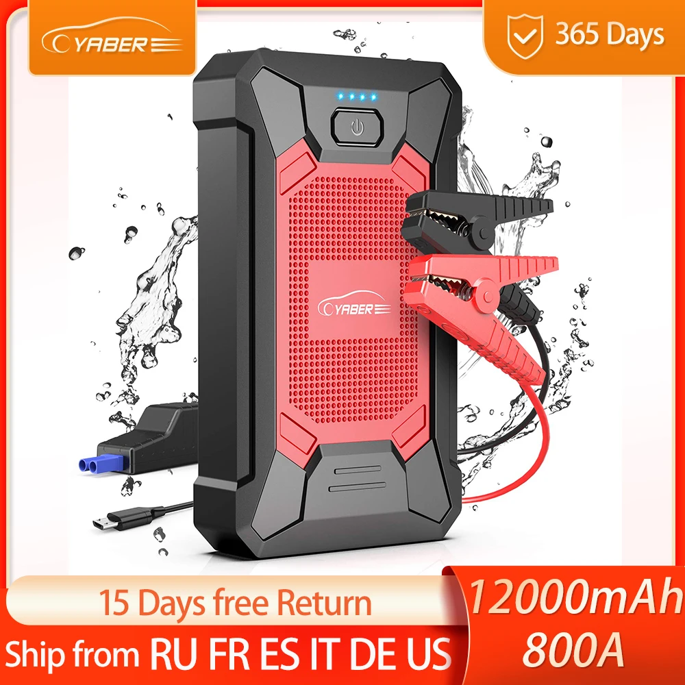 Yaber Car Jump Starter 800a Peak 12000mah Portable Battery Starter With