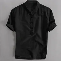 Men's Casual Blouse Cotton Linen Shirt Loose Tops Short Sleeve Summer Shirt Spring Thin Cool And Breathable Handsome Shirts - Image 3