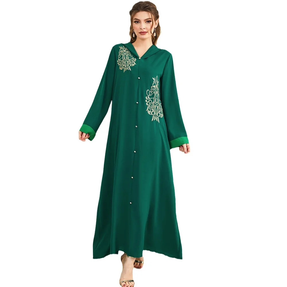 Abaya For Women Muslim Dubai Arab Fashion Elegant Autumn New Hooded Embroidery Spliced Sleeve Robe Women Clothing Long Sleeves