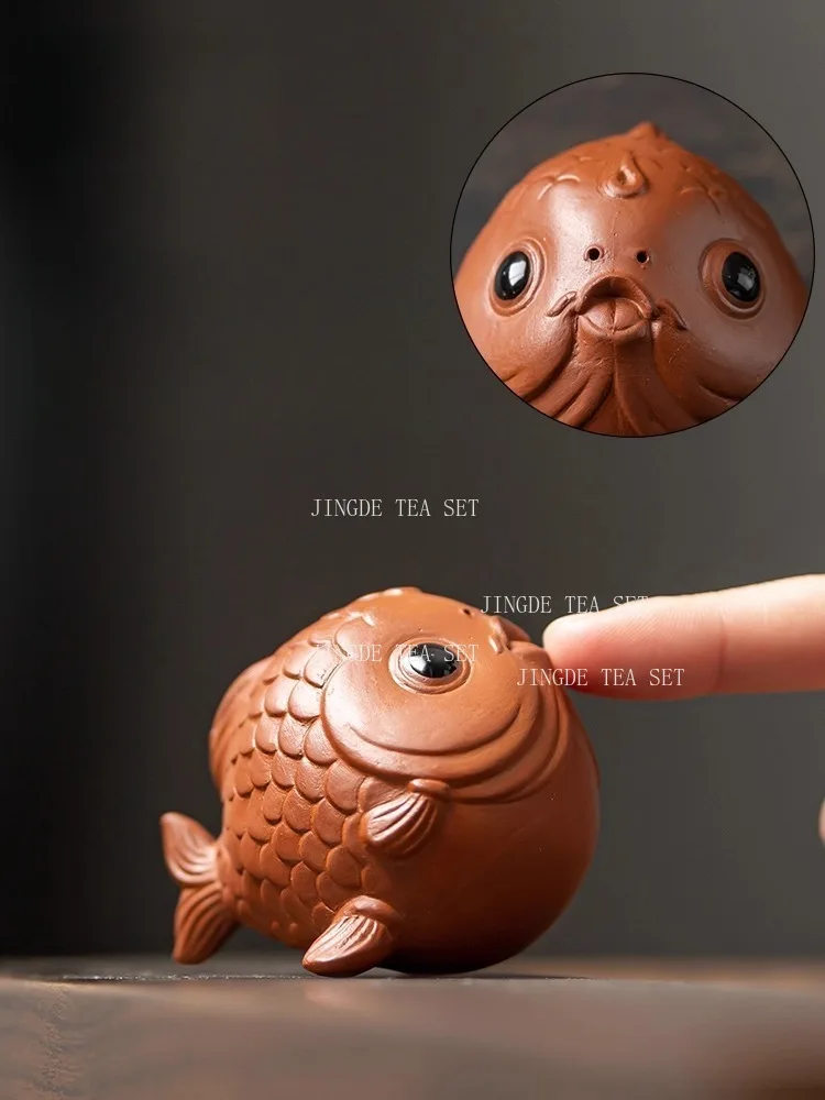 Purple Clay Koi Tea Pet Maintainable Small Ornaments Tea Table Wealth Attraction Desktop Decoration Mascot Tea Play