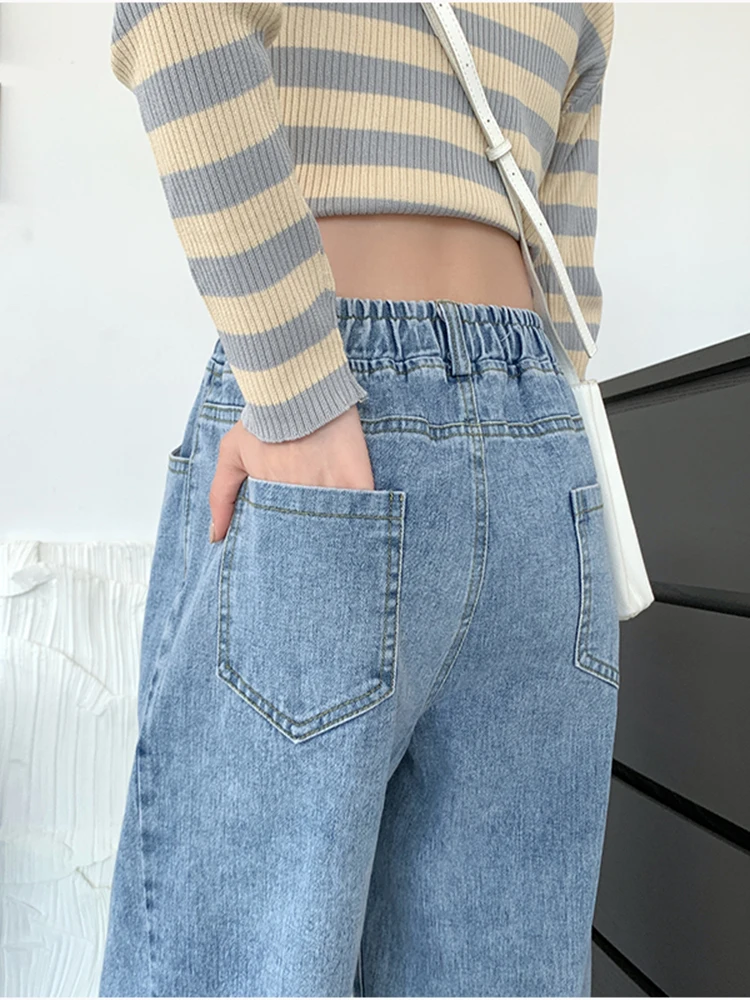 Décontracté Streetwear grande taille jean Femme vêtements ample droite jambe large Denim pantalon Femme taille élastique petit ami jean femmes