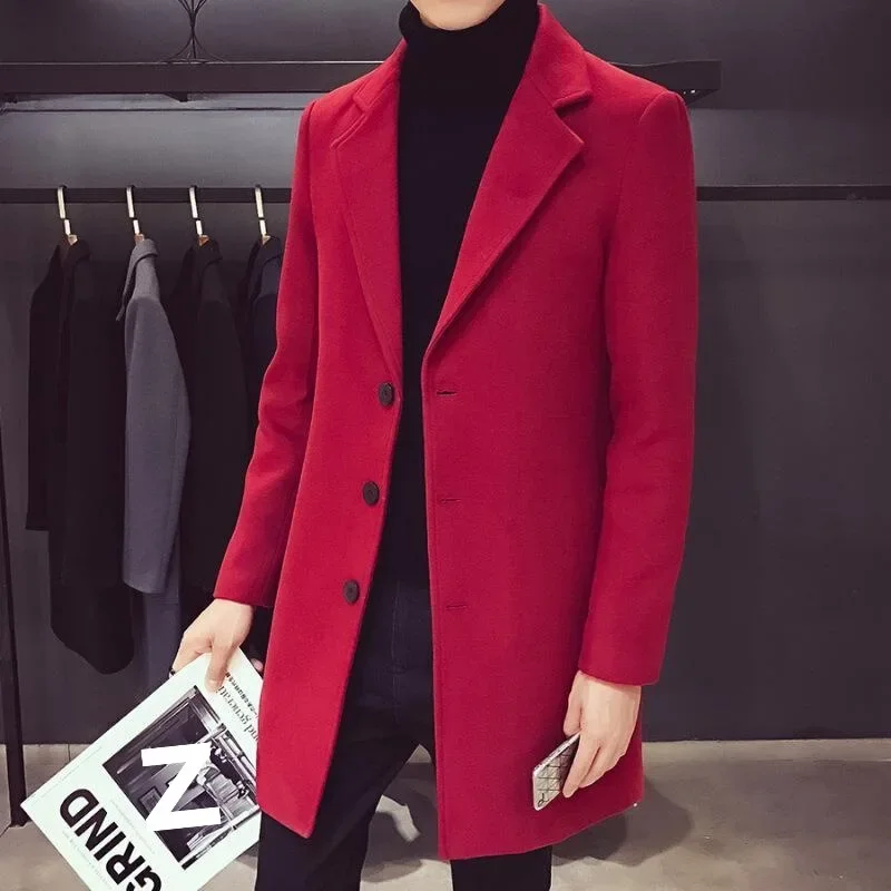 Autumn Men's Medium-length Woolen Overcoat Casual Style Slim Fit Korean Trendy Jacket Youthful Smooths Silhouette Winter Coat trench coat warmth coat casual men jacket