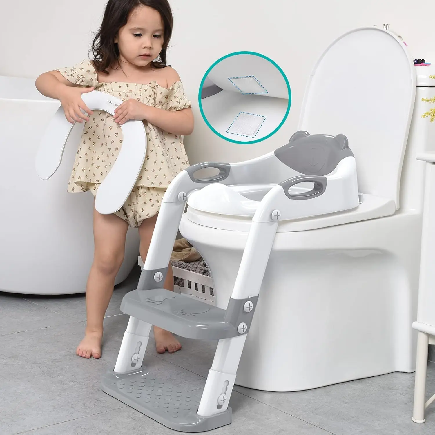 Toilet Potty Training Seat with Step Stool Ladder, Toddler Potty Seat Kids and Toddler Boys Girls, Splash Guard Safety Handles 5