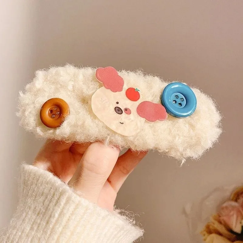 Red Apple puppy round buckle hairpin (beige bottom clip)