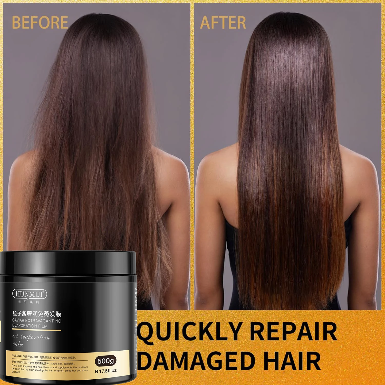 손상된 모발용 캐비어 헤어 마스크 딥 컨디셔닝, 곱슬곱슬한 스플릿 엔드 헤어 트리트먼트, 스무딩 컨디셔너, 500g 