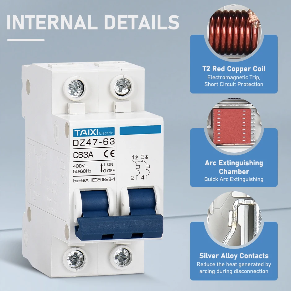 Circuit Breaker AC Circuit breaker MCB DZ47 6A 10A 16A 20A 25A 32A 40A 50A 63A 220V Circuit Overload Disconnect Short Protection