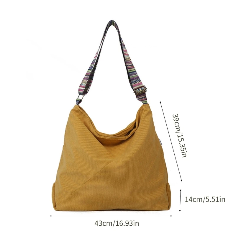 Trendy Corduroy Crossbody Bag Large Capacity Tote for Women Adjustable Strap Shoulder Bag Fashionable Functional Bag E74B