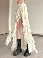 Nibber Tassels Women Skirts Irregular Hem Multi-Layered Ruffles Lace Patchwork Sweet Summer Trend Daily Skinny Versatile Bottoms - Image 3