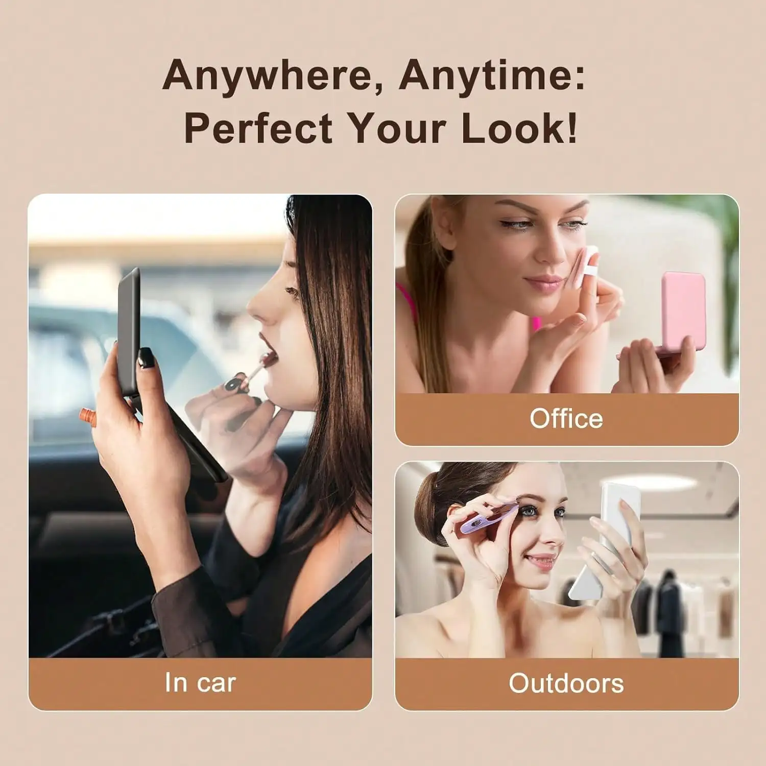 3X Magnification LED Makeup Mirror - Portable Dual-Sided Travel Mirror with Light, Compact for Purse/Pocket,Gift for Women&Girls