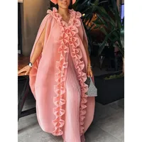 Ensemble deux pièces africain élégant à volants, sans manches, Cape caftan ample, taille haute, jambes larges, pantalon plissé, événements, fêtes, occasions, nouveau 1
