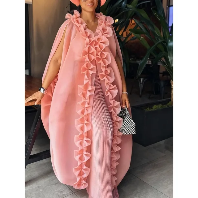 Ensemble deux pièces africain élégant à volants, sans manches, Cape caftan ample, taille haute, jambes larges, pantalon plissé, événements, fêtes, occasions, nouveau 1