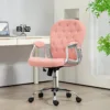 Vanity Office Chair Tufted Backrest Swivel Rolling Height Adjustable, Pink 2