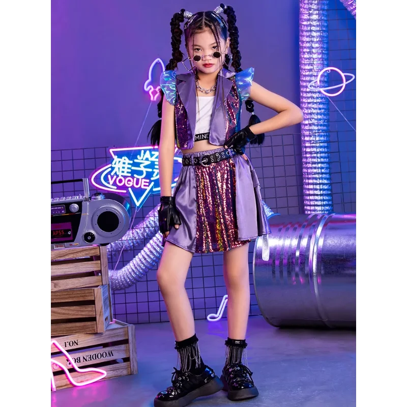 

Детское модное платье для джазовых танцев, Модный комплект для девочек с блестками, детская модная крутая одежда для чирлидинга