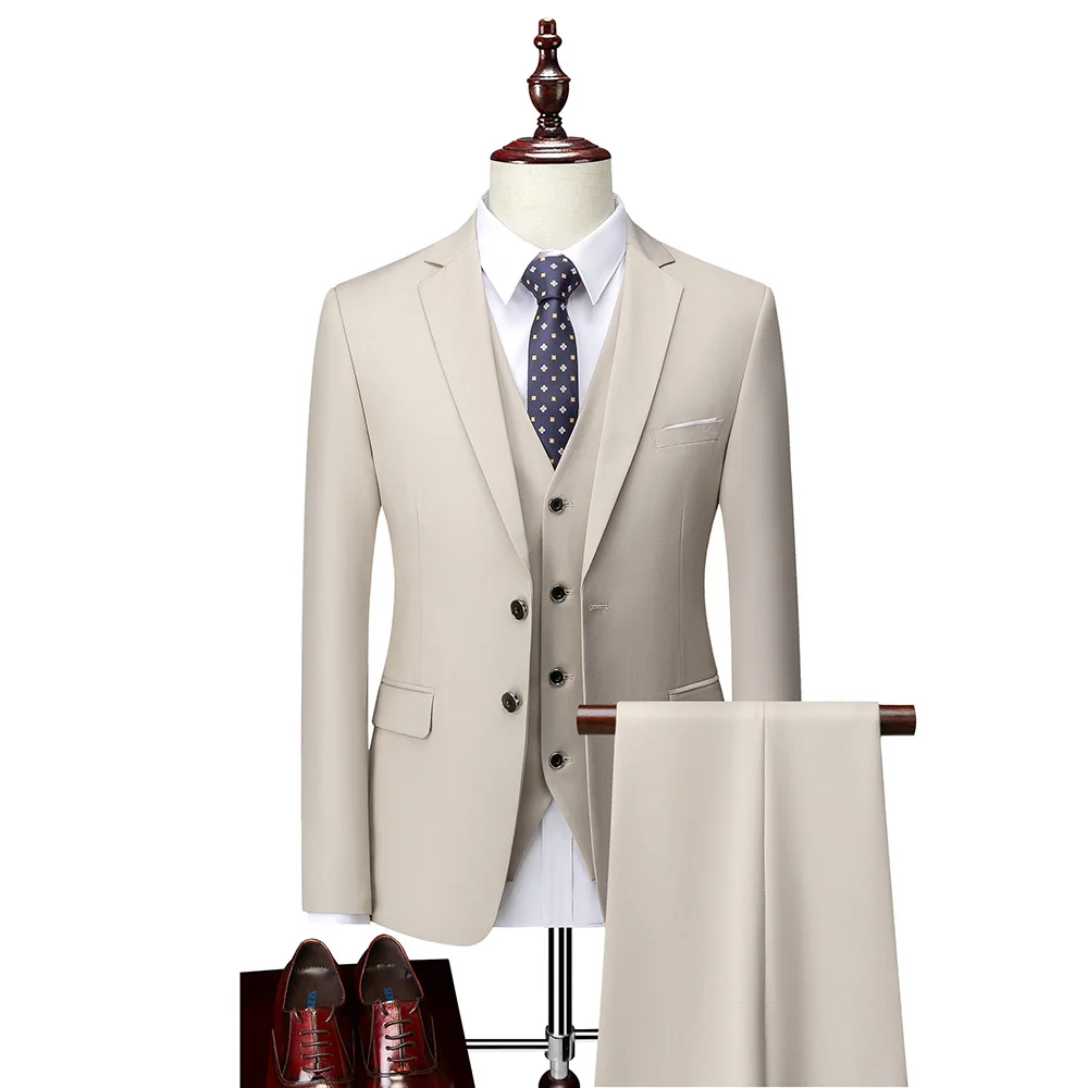 Men's Slim Fit Suits Blazer Jacket Vest Pant 3 Piece Set Wedding Groom Party Business Smart Casual Suit for Men Four Seasons