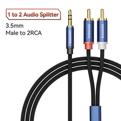 Premium Toocki RCA Audio Splitter Cable - 3.5mm to Dual RCA Connector for Enhanced Sound Quality (Blue)
