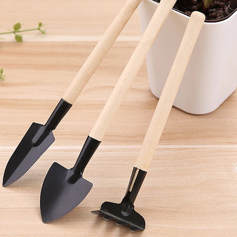 Garden Tool Gardening Tool Set 3PCS Mini Portable Multifunctional Shovel Rake Potting Supplies Household Plant Loosening Soil Wooden Handle TMZ