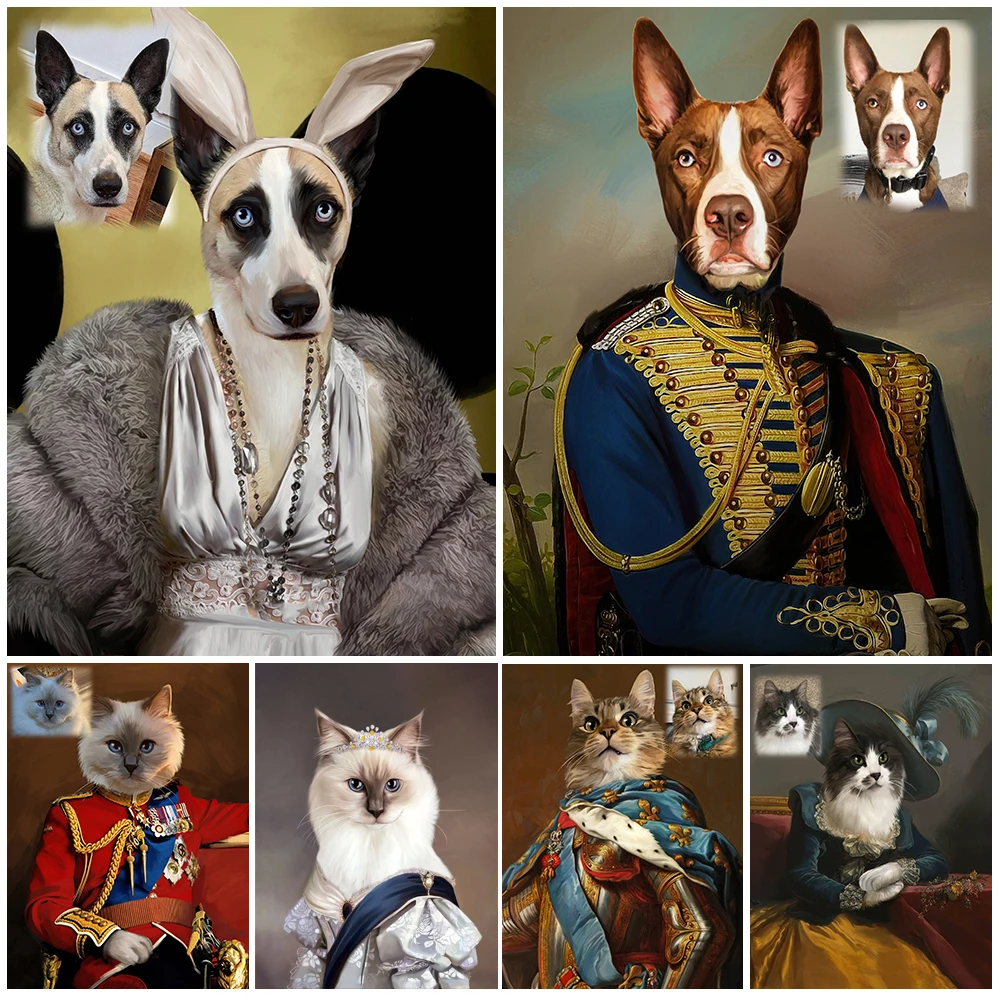 

Custom Animal Photo Vintage Pet Cat Dog Wall Pictures For Living Room Decor Nordic Poster Wall Art Canvas Painting Unframed