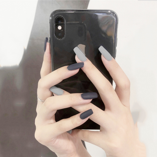 Khaki Pure Color Frosted Ballet matte Fake Nail press on Wearable Detachable Nail Tip Long Healthy full cover for Girl