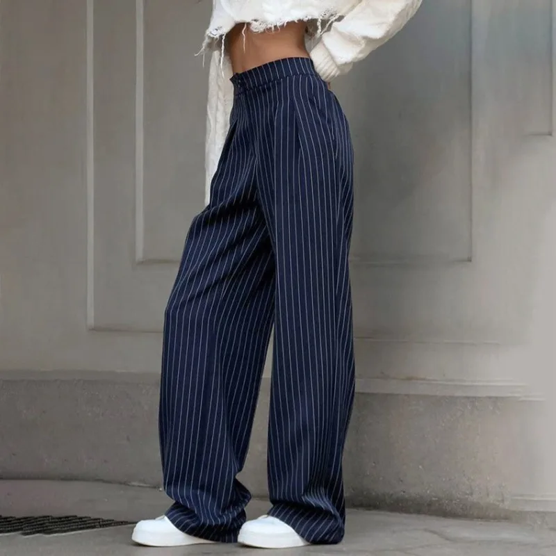 Spring & Summer 2024 New Professional Fashion Striped Wide Leg Pants for Women Female Clothes Women's Casual Drape Suit Trousers