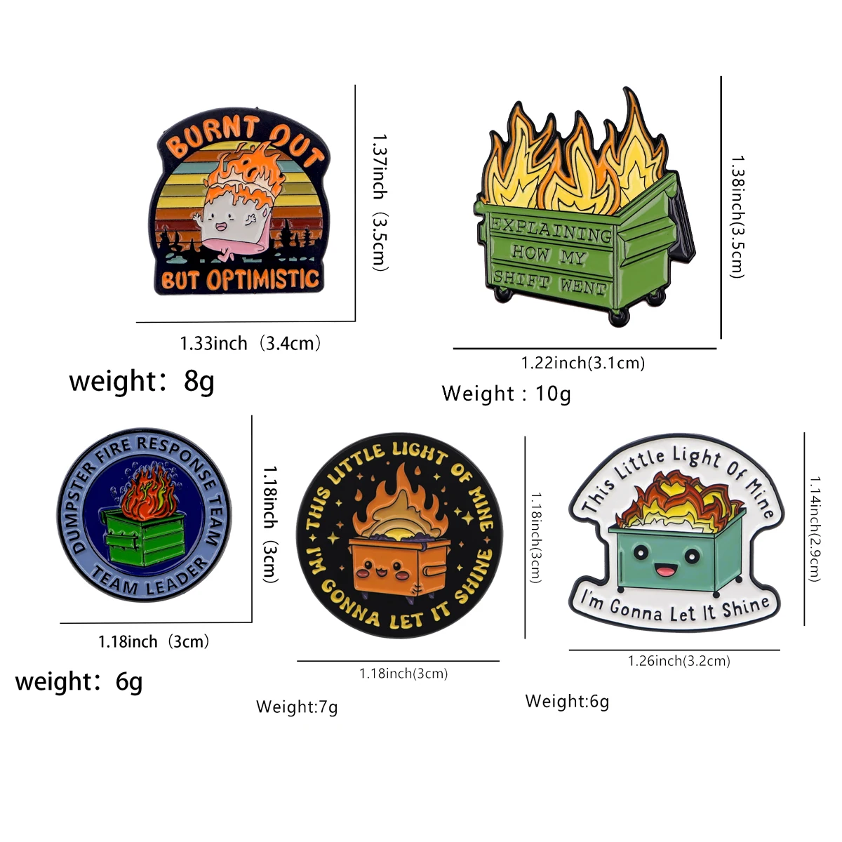 Kawaii Cartoon Trash Can Fire Enamel Pin Brooch Pines Lapel Pins Badge ...