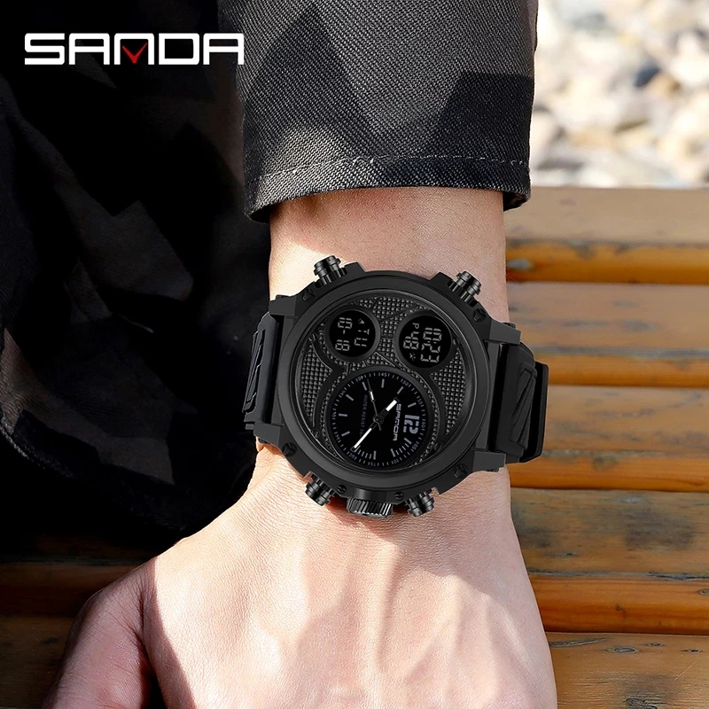 SANDA 2024 Fashion Outdoor Mens Watches Top Brand Military Sports Quartz Watch Bright screen Display Wristwatch Waterproof Clock