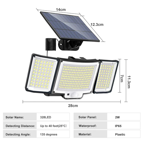348LED 태양열 램프 야외 보안 라이트, 모션 센서, 방수, 126, 328LED, 강력한 스포트라이트, 정원 차고용 2