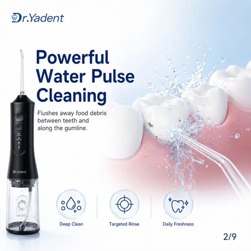 Dr.Yadent YD06 Cordless Oral Irrigator WaterFlosser 300ML Portable Water Jet USB-C Fast Charge 7 Nozzles 4 Modes IPX7 Waterproof - Image 2