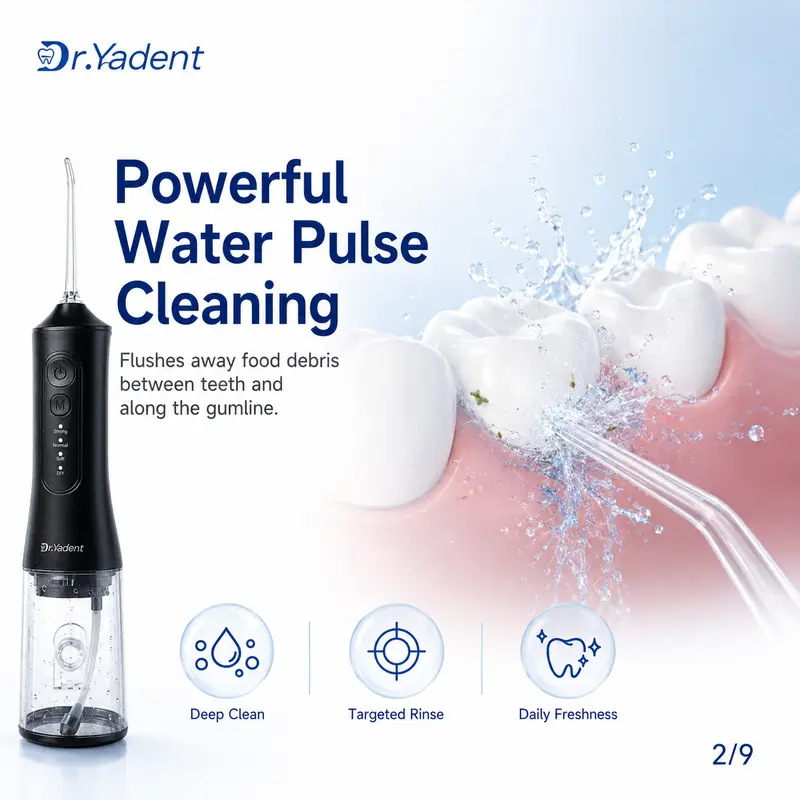 Dr.Yadent YD06 Cordless Oral Irrigator WaterFlosser 300ML Portable Water Jet USB-C Fast Charge 7 Nozzles 4 Modes IPX7 Waterproof - Image 2