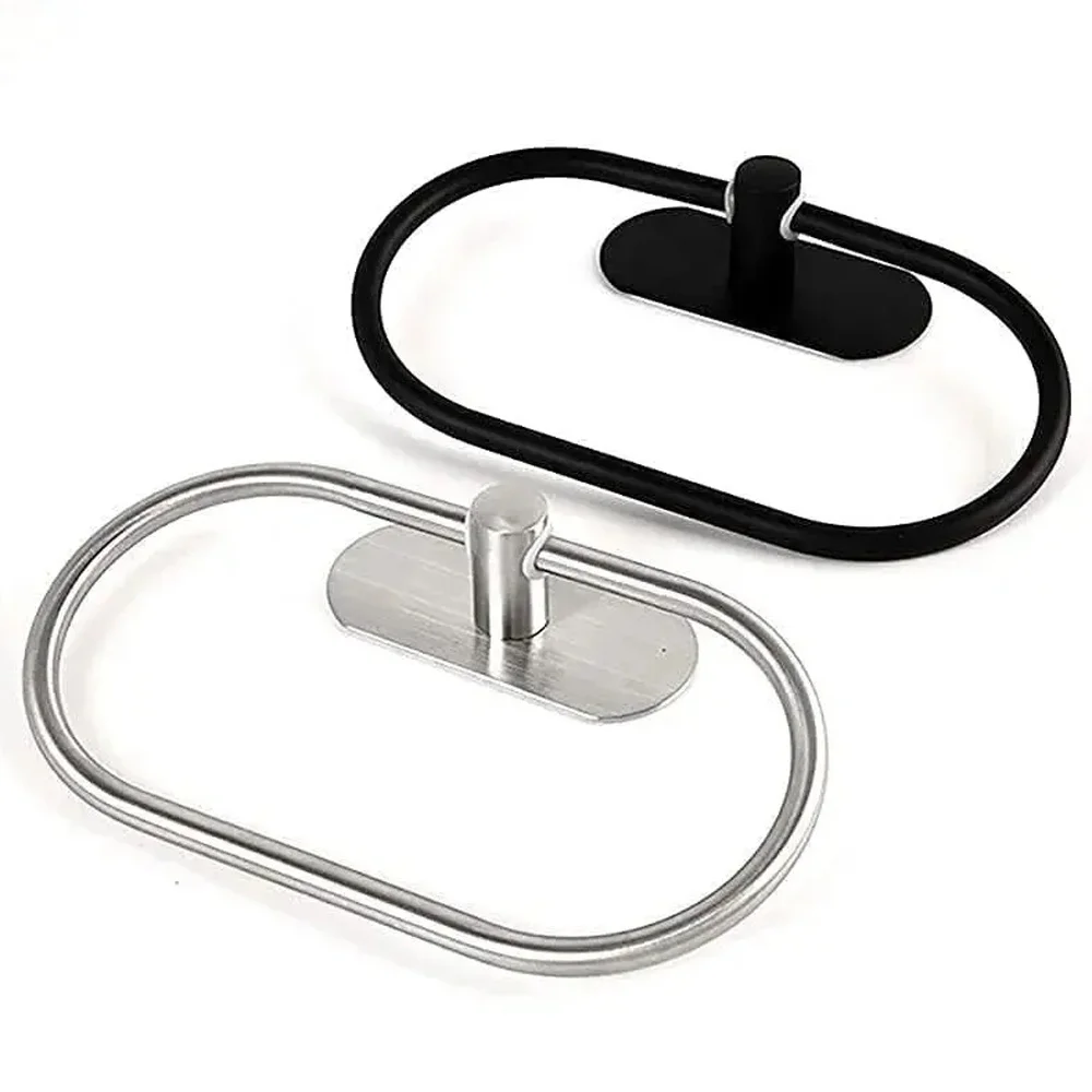 Stainless Steel Towel Holder Self-adhesive Bathroom Towels Rack Washhand Hanger Ring Rail Bar Kitchen Storage Accessory