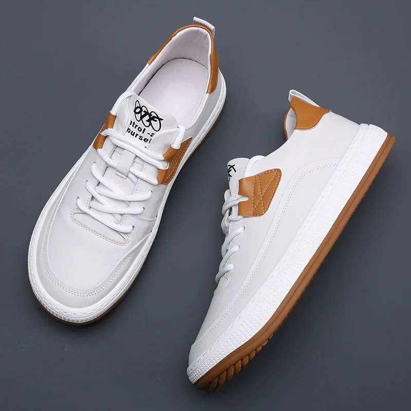 Trendy Spring Autumn Men's Leather Clown Shoes 2023 Casual Fashion Sports Shoes With Thick Sole Anti-Slip Breathable Rubber Uppe 4