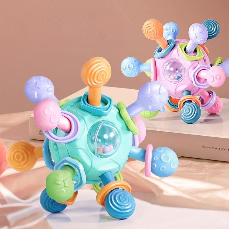 Baby Toys 0 12 Months Rotating Rattle Ball Grasping Activity Baby Development Toy Silicone Rattles Sensory Toys for Babies baby grasping ball toy