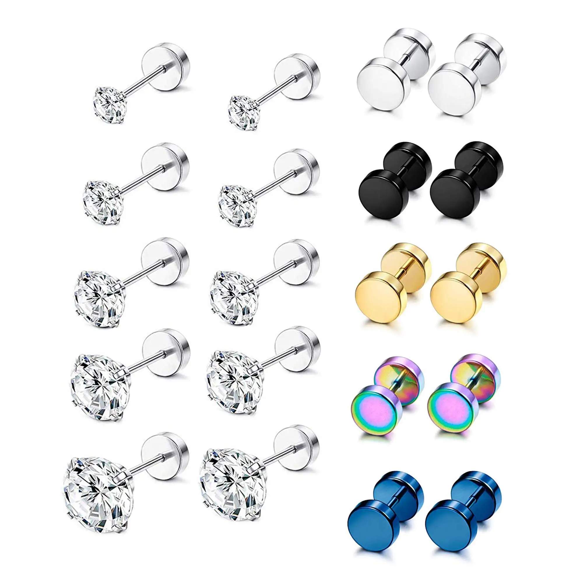 新品未使用　pium　ロゴビジュースタッズベレー　ブラック　初販品　レア Flat Black Earrings Men | Black Stud Earring Men | Pair