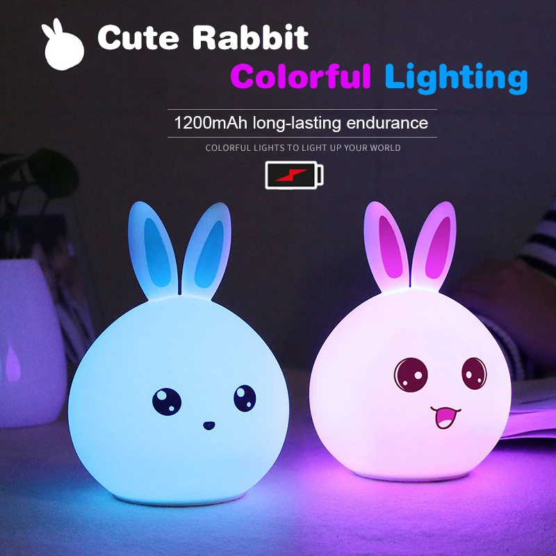 Clap Lamp Led Cute Rabbit Night Light Abs Silicone Usb Rechargeable Bedside Night Lamp Sensor For Kid Girl's Bedroom Decoration 5