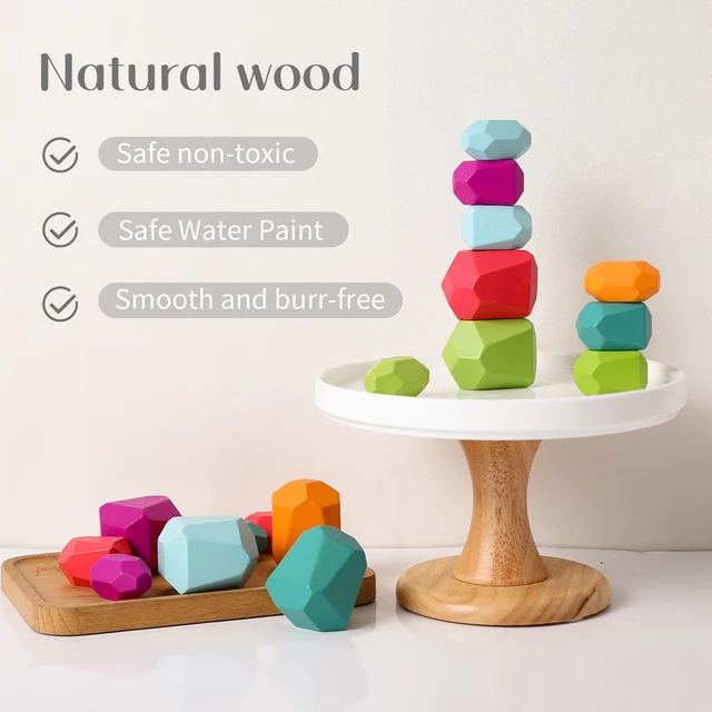 Baby Toy Wooden Building Block Colored Stone Creative Educational Toys Nordic Style Stacking Game Rainbow Stone Wooden Toys 3