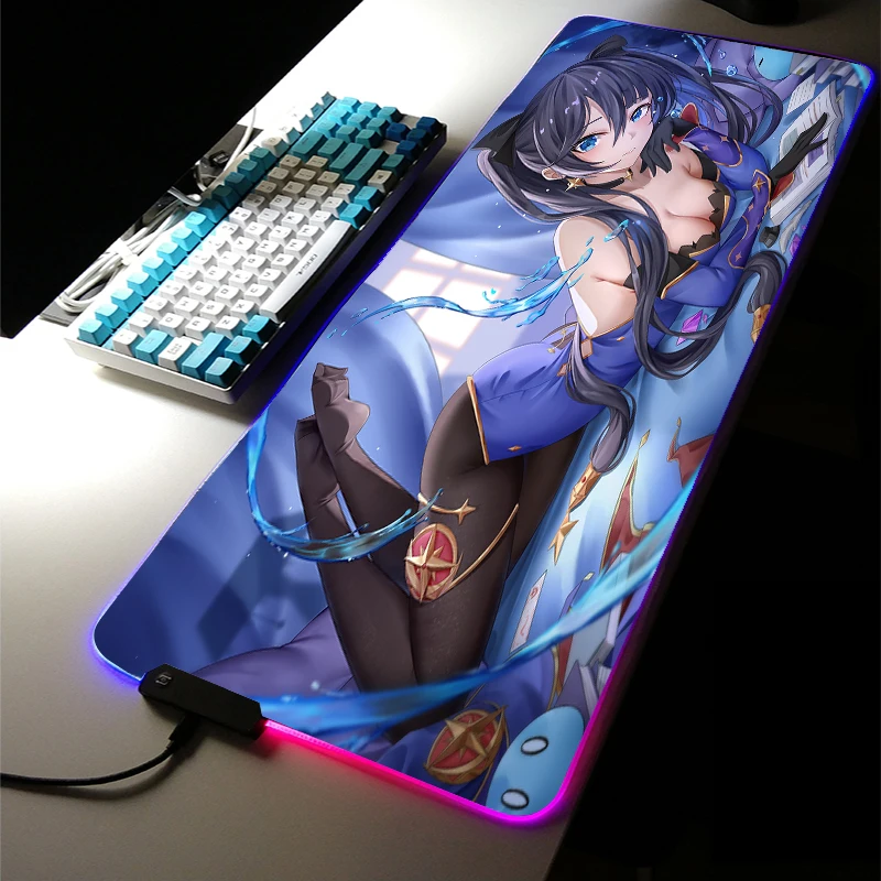 

Genshin Impact RGB LED Light Gaming Accessories Led Anime Busty Beauties Large MousePad Mechanica Keyboard Gamer DeskMat for LOL