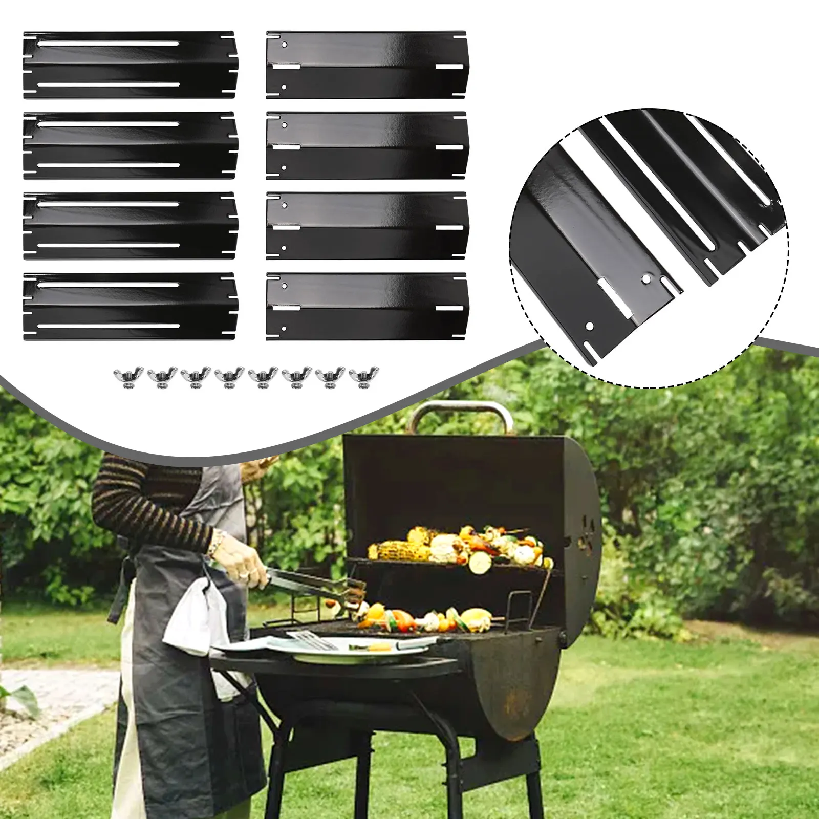 

8pcs Adjustable 298-563mm Stainless Steel Heat Plate Kit BBQ Gas Grill Replacement Set Outdoor Garden BBQ Tools Accessories