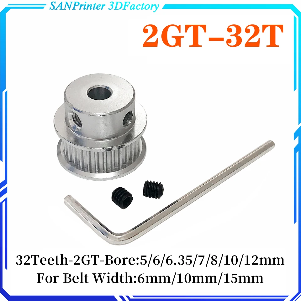 32 teeth GT2 Timing Pulley Bore 5mm 6mm 6.35mm 8mm 10mm for belt used in linear 2GT pulley 32Teeth 32T