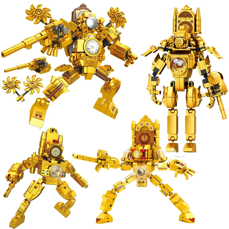 Gold Skibidi Toilet Man Moc Building Blocks Toys Titan Clock Man Female Tv Personality Model Giocattoli Regalo Fai Da Te Per Bambini Bambini