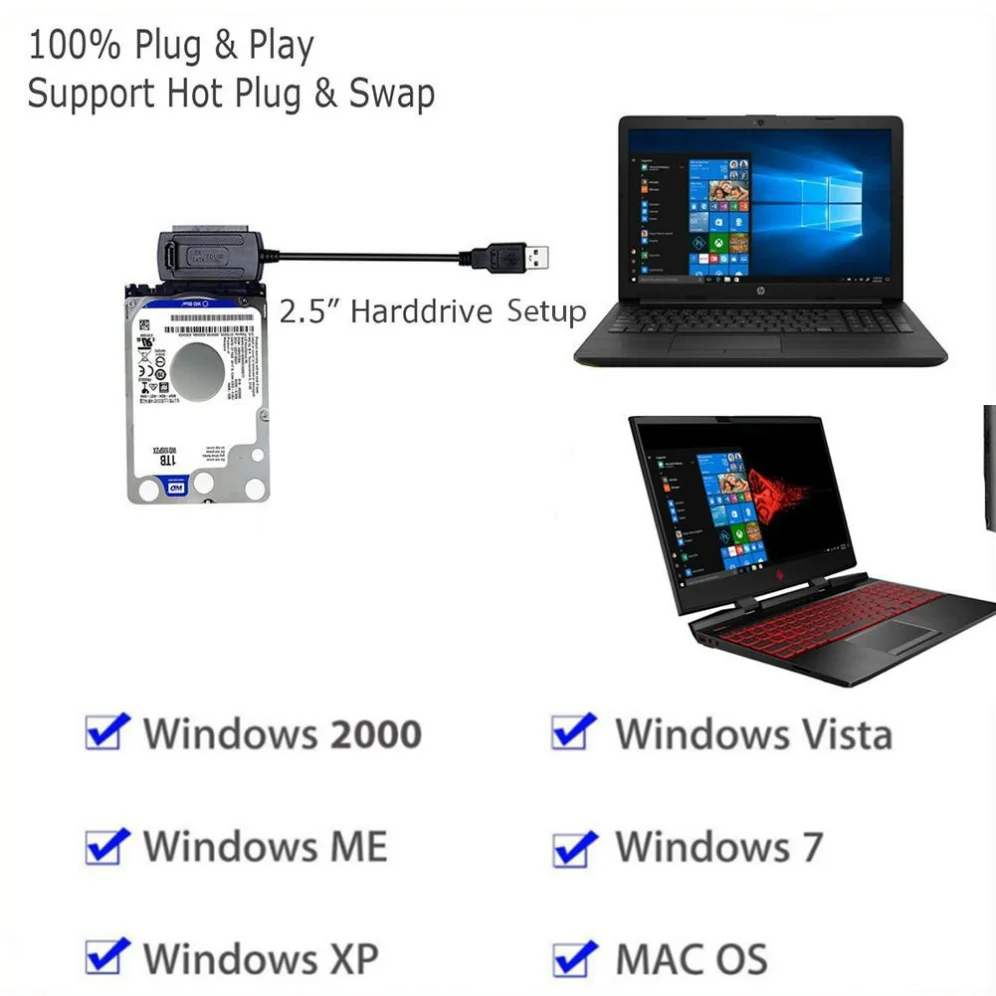 Grwigeou-cabo de Disco Rígido Usb 2.0 para Ide Cabo Sata em S-ata 2.5 in 3.5 in Adaptador Hdd Cabo Conversor para pc Laptop - Imagem 2