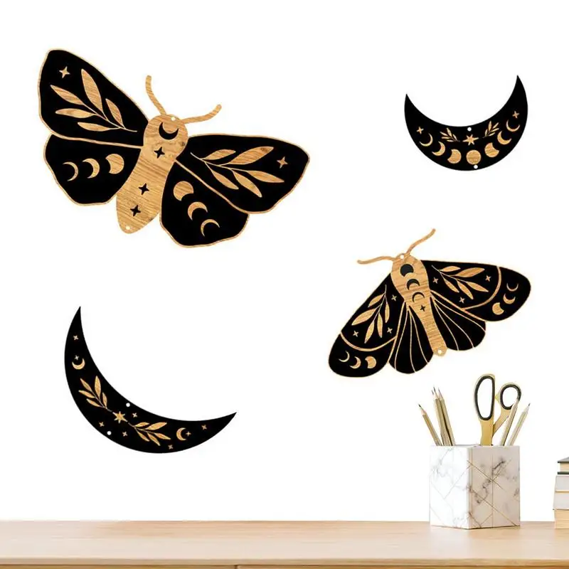 

Butterfly Moon Pahse Wall Decor Boho Decoration Bedroom Living Room Home Decor Wooden Butterfy Pendant