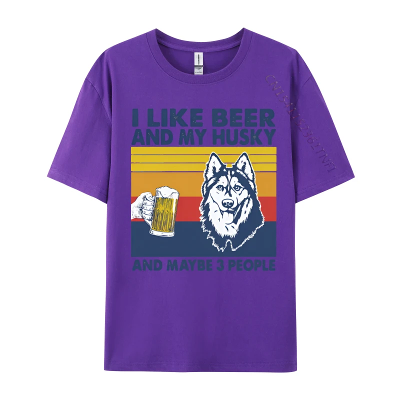ILikeBeerAndMyHuskyAndMaybe3Peop T-Shirt for Men Cool Summer Fall Tops & Tees Short Sleeve Prevailing Tshirts O Neck 100% Cotton ILikeBeerAndMyHuskyAndMaybe3Peop purple