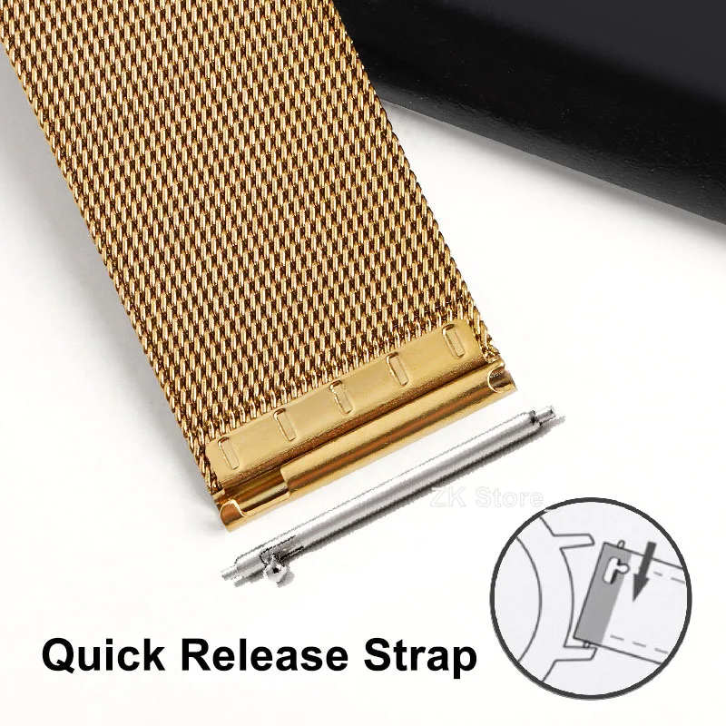 Elegant Stainless Steel Mesh Watch Straps - Silver, Gold, Black