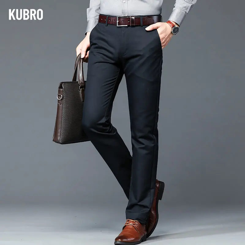 KUBRO New Y2K Straight Thick Casual Trousers Male Long Men's Cotton Business Fashion Korean Office Full Length Pants Plus Size 3