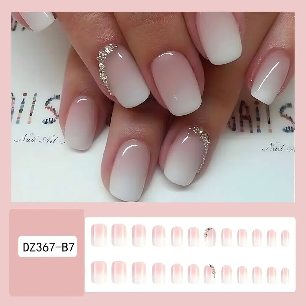 Fashion Long Square False Nails French Light Pink Gradient Fake Nials Full Cover Detachable Press on Nails DIY